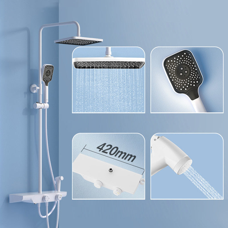 Wall Mounted Shower Head Combo Contemporary Metal Shower System White 12"L x 12"W Slide Bar Included Clearhalo 'Bathroom Remodel & Bathroom Fixtures' 'Home Improvement' 'home_improvement' 'home_improvement_shower_faucets' 'Shower Faucets & Systems' 'shower_faucets' 'Showers & Bathtubs Plumbing' 'Showers & Bathtubs' 7111465