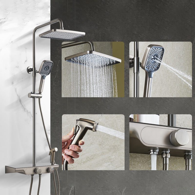 Wall Mounted Shower Head Combo Contemporary Metal Shower System Grey 12"L x 12"W Slide Bar Included Clearhalo 'Bathroom Remodel & Bathroom Fixtures' 'Home Improvement' 'home_improvement' 'home_improvement_shower_faucets' 'Shower Faucets & Systems' 'shower_faucets' 'Showers & Bathtubs Plumbing' 'Showers & Bathtubs' 7111470