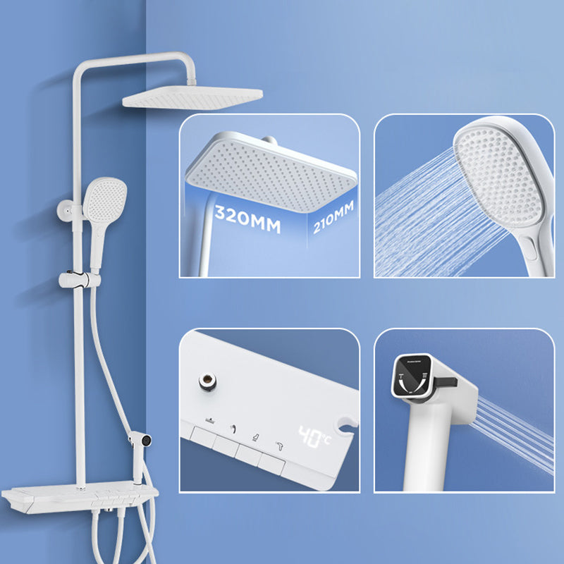 Wall Mounted Shower Head Combo Contemporary Metal Shower System White 13"L x 8"W Slide Bar Included Clearhalo 'Bathroom Remodel & Bathroom Fixtures' 'Home Improvement' 'home_improvement' 'home_improvement_shower_faucets' 'Shower Faucets & Systems' 'shower_faucets' 'Showers & Bathtubs Plumbing' 'Showers & Bathtubs' 7111472