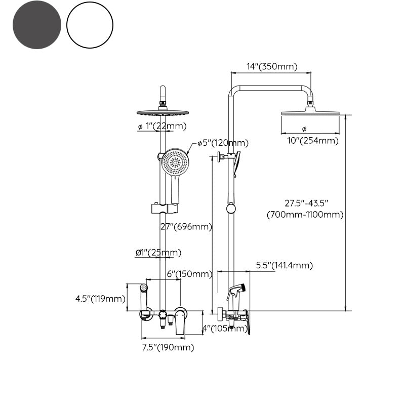 Wall Mounted Shower Head Combo Contemporary Metal Shower System Clearhalo 'Bathroom Remodel & Bathroom Fixtures' 'Home Improvement' 'home_improvement' 'home_improvement_shower_faucets' 'Shower Faucets & Systems' 'shower_faucets' 'Showers & Bathtubs Plumbing' 'Showers & Bathtubs' 7111473