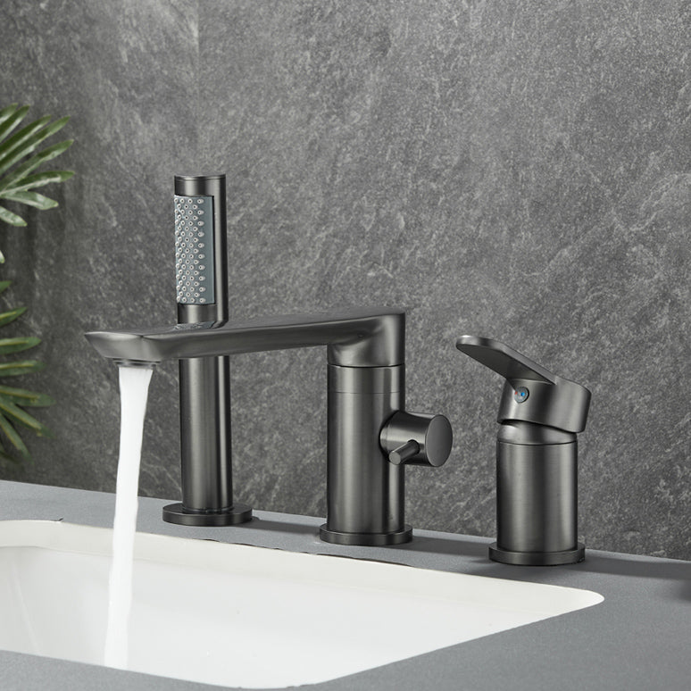 Modern Swivel Bathtub Faucet Double Handle Deck Mounted Bathroom Faucet with Handles Clearhalo 'Bathroom Remodel & Bathroom Fixtures' 'Bathtub Faucets' 'bathtub_faucets' 'Home Improvement' 'home_improvement' 'home_improvement_bathtub_faucets' 7111489