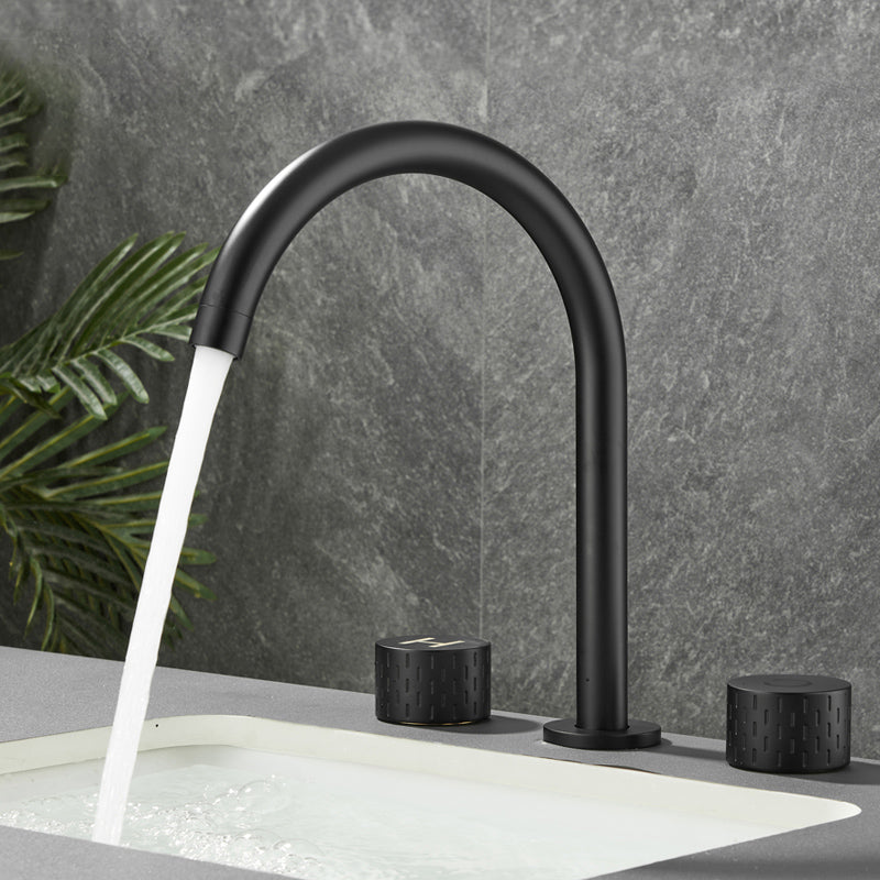 Modern Swivel Bathtub Faucet Double Handle Deck Mounted Bathroom Faucet with Handles Black Gooseneck Knob Handles Clearhalo 'Bathroom Remodel & Bathroom Fixtures' 'Bathtub Faucets' 'bathtub_faucets' 'Home Improvement' 'home_improvement' 'home_improvement_bathtub_faucets' 7111499