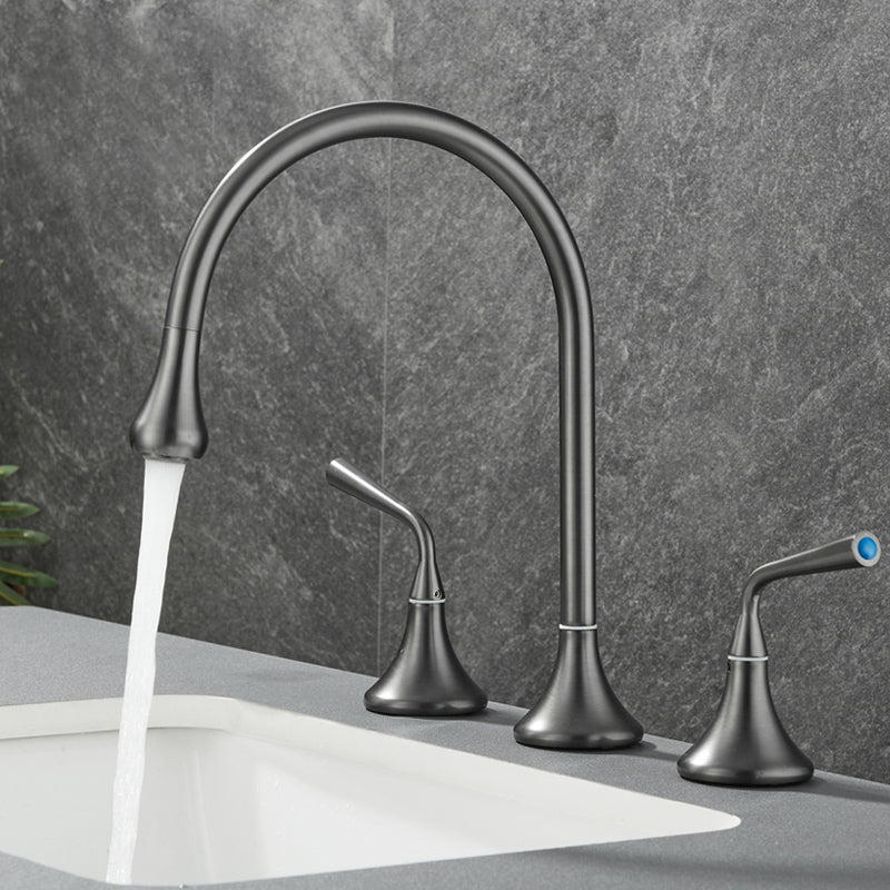 Modern Swivel Bathtub Faucet Double Handle Deck Mounted Bathroom Faucet with Handles Dark Gray Droplet Faucet Lever Handles Clearhalo 'Bathroom Remodel & Bathroom Fixtures' 'Bathtub Faucets' 'bathtub_faucets' 'Home Improvement' 'home_improvement' 'home_improvement_bathtub_faucets' 7111506
