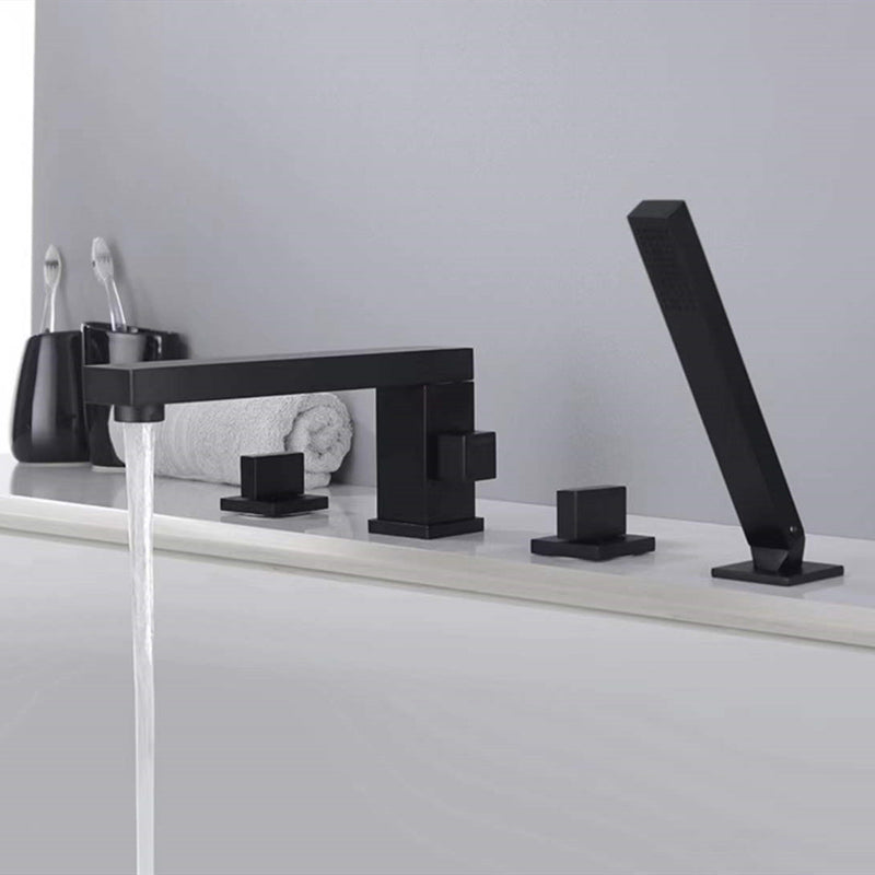 Modern Swivel Bathroom Faucet Low Arc Deck Mounted Bathtub Faucet Clearhalo 'Bathroom Remodel & Bathroom Fixtures' 'Bathtub Faucets' 'bathtub_faucets' 'Home Improvement' 'home_improvement' 'home_improvement_bathtub_faucets' 7111523