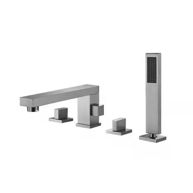 Modern Swivel Bathroom Faucet Low Arc Deck Mounted Bathtub Faucet Grey Square Faucet 4 Hole Faucets Clearhalo 'Bathroom Remodel & Bathroom Fixtures' 'Bathtub Faucets' 'bathtub_faucets' 'Home Improvement' 'home_improvement' 'home_improvement_bathtub_faucets' 7111539