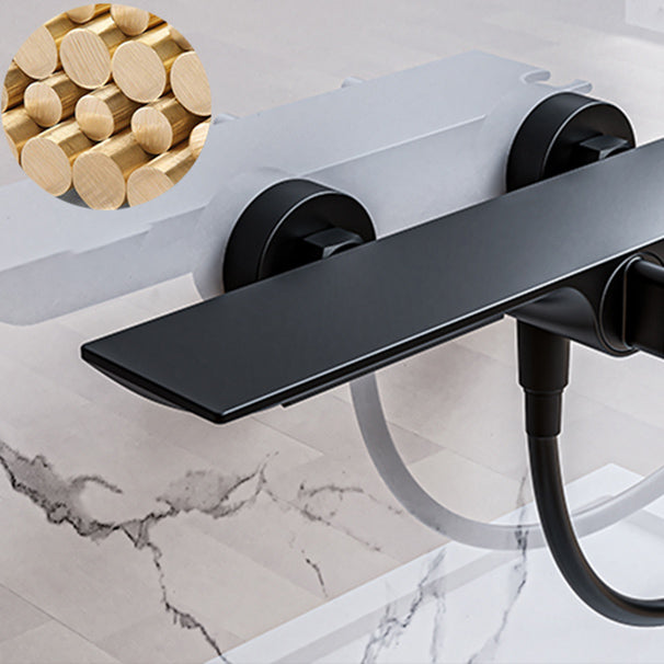 Modern Low Arc Tub Faucet Knob Handles Wall Mount Bathroom Faucet Clearhalo 'Bathroom Remodel & Bathroom Fixtures' 'Bathtub Faucets' 'bathtub_faucets' 'Home Improvement' 'home_improvement' 'home_improvement_bathtub_faucets' 7111593