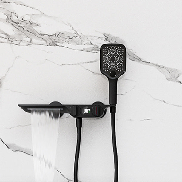 Modern Low Arc Tub Faucet Knob Handles Wall Mount Bathroom Faucet Clearhalo 'Bathroom Remodel & Bathroom Fixtures' 'Bathtub Faucets' 'bathtub_faucets' 'Home Improvement' 'home_improvement' 'home_improvement_bathtub_faucets' 7111595