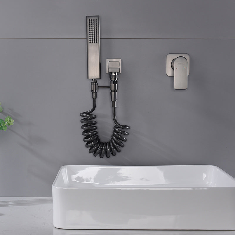 Contemporary Bathtub Faucet Solid Color Low Arc Wall Mounted Bathroom Faucet Clearhalo 'Bathroom Remodel & Bathroom Fixtures' 'Bathtub Faucets' 'bathtub_faucets' 'Home Improvement' 'home_improvement' 'home_improvement_bathtub_faucets' 7111601