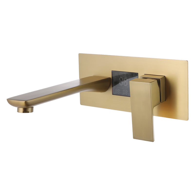 Modern Bathroom Faucet Solid Color Copper Wall Mount Bathtub Faucet Gold Clearhalo 'Bathroom Remodel & Bathroom Fixtures' 'Bathtub Faucets' 'bathtub_faucets' 'Home Improvement' 'home_improvement' 'home_improvement_bathtub_faucets' 7111613