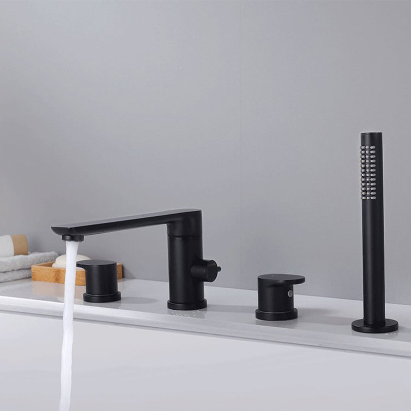 Modern Bathtub Faucet Solid Color Deck Mount Roman Tub Faucets Black Round Faucet 4 Hole Faucets Clearhalo 'Bathroom Remodel & Bathroom Fixtures' 'Bathtub Faucets' 'bathtub_faucets' 'Home Improvement' 'home_improvement' 'home_improvement_bathtub_faucets' 7111655