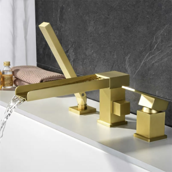 Modern Bathtub Faucet Solid Color Deck Mount Roman Tub Faucets Clearhalo 'Bathroom Remodel & Bathroom Fixtures' 'Bathtub Faucets' 'bathtub_faucets' 'Home Improvement' 'home_improvement' 'home_improvement_bathtub_faucets' 7111672
