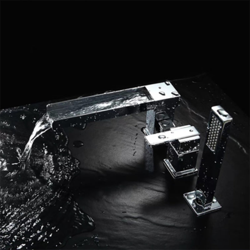 Modern Bathtub Faucet Solid Color Deck Mount Roman Tub Faucets Silver Waterfall Faucet 3 Hole Faucets Clearhalo 'Bathroom Remodel & Bathroom Fixtures' 'Bathtub Faucets' 'bathtub_faucets' 'Home Improvement' 'home_improvement' 'home_improvement_bathtub_faucets' 7111674