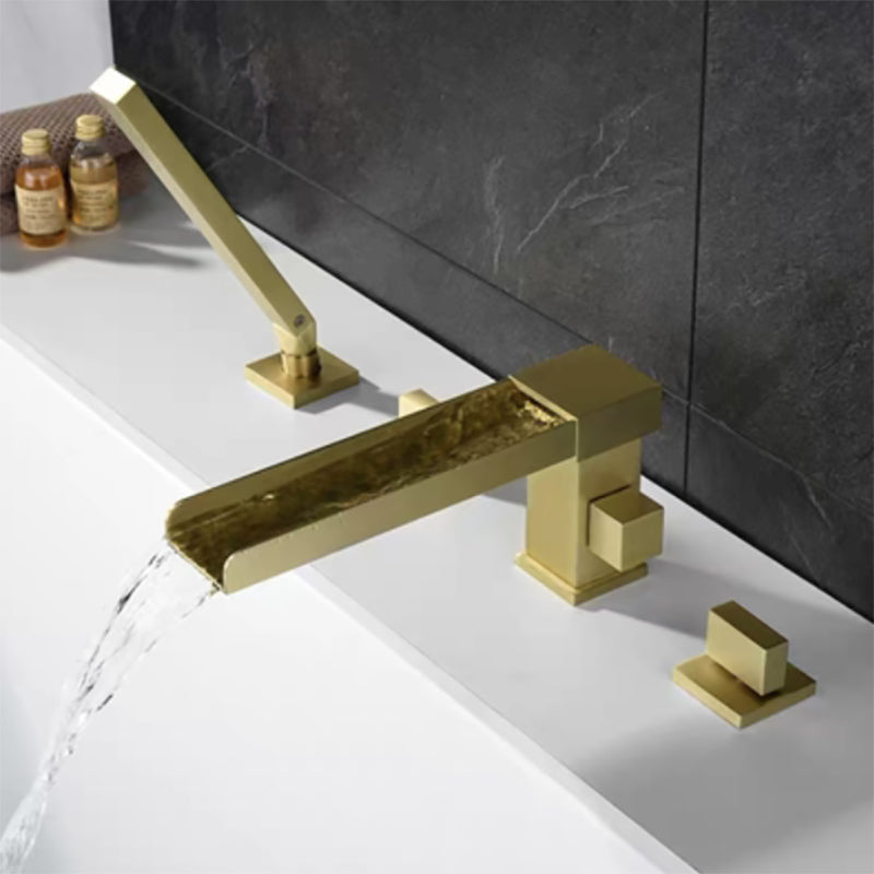 Modern Bathtub Faucet Solid Color Deck Mount Roman Tub Faucets Gold Waterfall Faucet 4 Hole Faucets Clearhalo 'Bathroom Remodel & Bathroom Fixtures' 'Bathtub Faucets' 'bathtub_faucets' 'Home Improvement' 'home_improvement' 'home_improvement_bathtub_faucets' 7111681