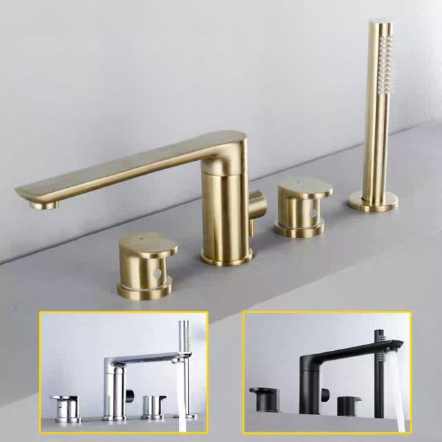 Modern Roman Tub Faucets Solid Color Deck Mounted Bathroom Faucet Clearhalo 'Bathroom Remodel & Bathroom Fixtures' 'Bathtub Faucets' 'bathtub_faucets' 'Home Improvement' 'home_improvement' 'home_improvement_bathtub_faucets' 7111685