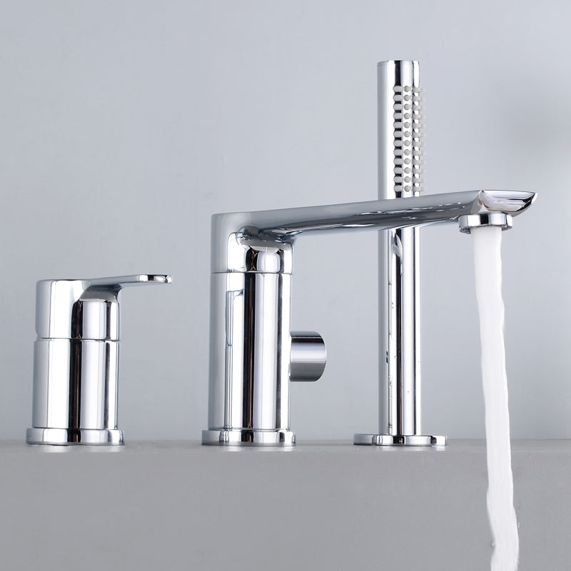 Modern Roman Tub Faucets Solid Color Deck Mounted Bathroom Faucet Chrome 3 Hole Faucets Clearhalo 'Bathroom Remodel & Bathroom Fixtures' 'Bathtub Faucets' 'bathtub_faucets' 'Home Improvement' 'home_improvement' 'home_improvement_bathtub_faucets' 7111686
