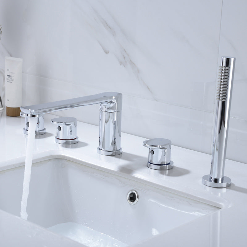 Modern Roman Tub Faucets Solid Color Deck Mounted Bathroom Faucet Chrome 5 Hole Faucets Clearhalo 'Bathroom Remodel & Bathroom Fixtures' 'Bathtub Faucets' 'bathtub_faucets' 'Home Improvement' 'home_improvement' 'home_improvement_bathtub_faucets' 7111690