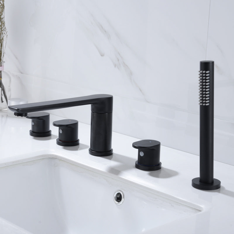 Modern Roman Tub Faucets Solid Color Deck Mounted Bathroom Faucet Black 5 Hole Faucets Clearhalo 'Bathroom Remodel & Bathroom Fixtures' 'Bathtub Faucets' 'bathtub_faucets' 'Home Improvement' 'home_improvement' 'home_improvement_bathtub_faucets' 7111693
