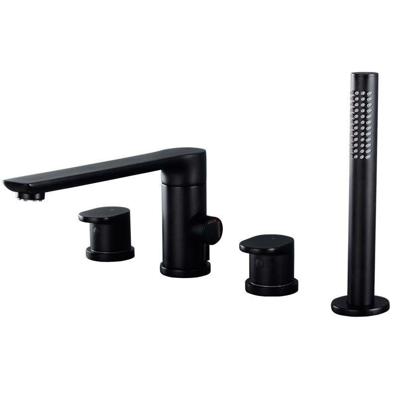 Modern Roman Tub Faucets Solid Color Deck Mounted Bathroom Faucet Black 4 Hole Faucets Clearhalo 'Bathroom Remodel & Bathroom Fixtures' 'Bathtub Faucets' 'bathtub_faucets' 'Home Improvement' 'home_improvement' 'home_improvement_bathtub_faucets' 7111695