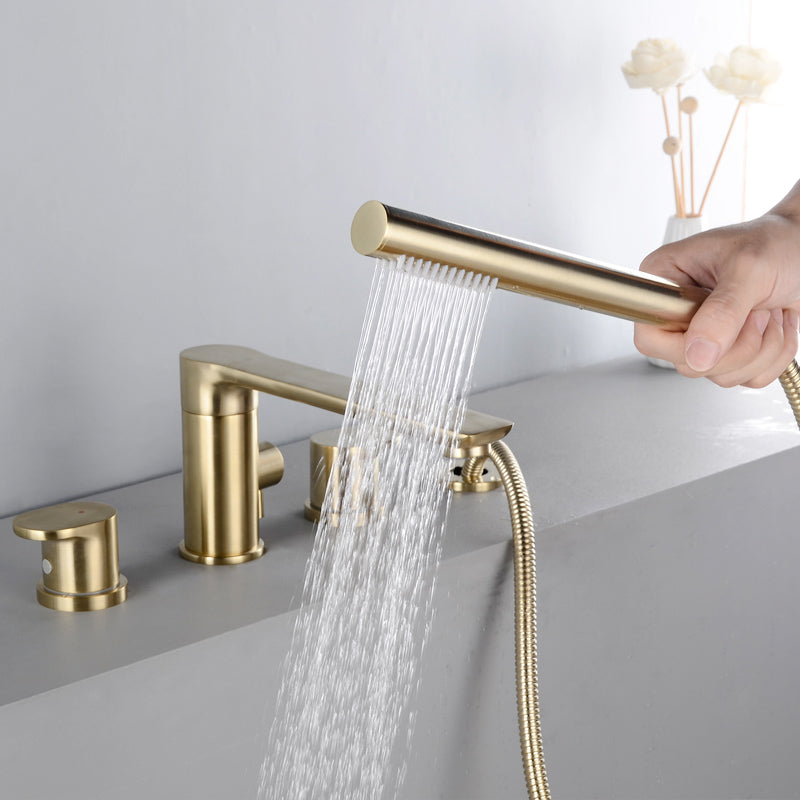 Modern Roman Tub Faucets Solid Color Deck Mounted Bathroom Faucet Clearhalo 'Bathroom Remodel & Bathroom Fixtures' 'Bathtub Faucets' 'bathtub_faucets' 'Home Improvement' 'home_improvement' 'home_improvement_bathtub_faucets' 7111698