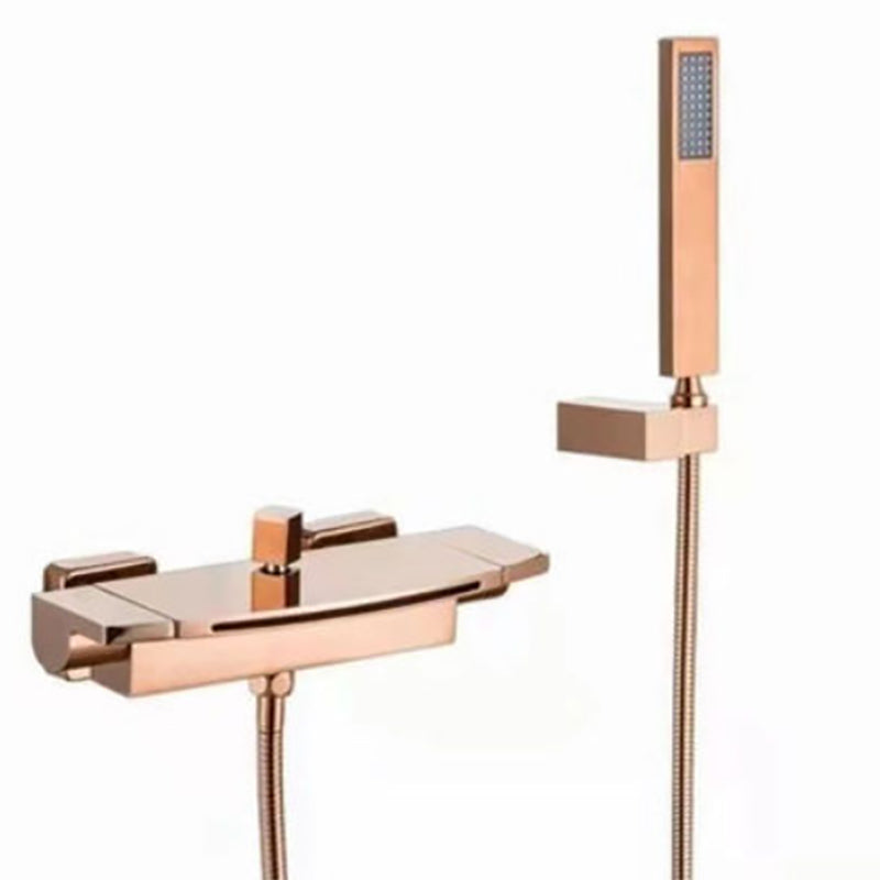 Bath Faucet Trim Solid Color Wall Mounted Waterfall Bathroom Faucet Rose Gold Hand Shower Included Clearhalo 'Bathroom Remodel & Bathroom Fixtures' 'Bathtub Faucets' 'bathtub_faucets' 'Home Improvement' 'home_improvement' 'home_improvement_bathtub_faucets' 7111724