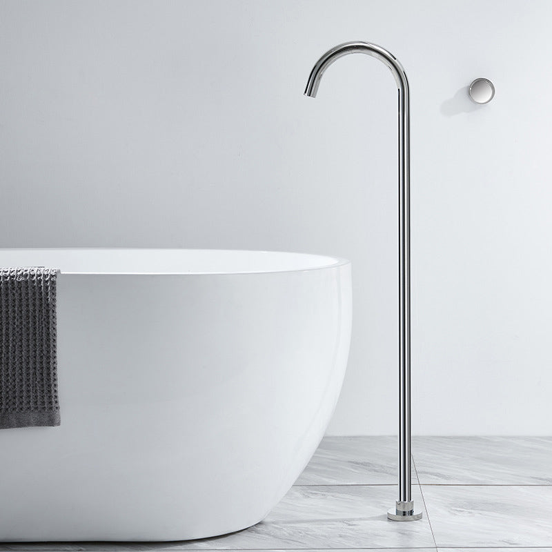 Modern High Arc Faucet Floor Mounted Freestanding Tub Filler with Risers Chrome Knob Handles Clearhalo 'Bathroom Remodel & Bathroom Fixtures' 'Bathtub Faucets' 'bathtub_faucets' 'Home Improvement' 'home_improvement' 'home_improvement_bathtub_faucets' 7111732