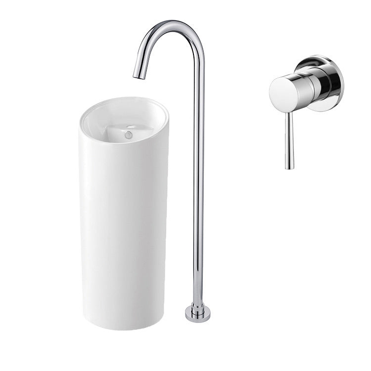 Modern High Arc Faucet Floor Mounted Freestanding Tub Filler with Risers Clearhalo 'Bathroom Remodel & Bathroom Fixtures' 'Bathtub Faucets' 'bathtub_faucets' 'Home Improvement' 'home_improvement' 'home_improvement_bathtub_faucets' 7111735