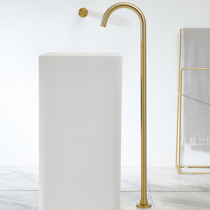 Modern High Arc Faucet Floor Mounted Freestanding Tub Filler with Risers Gold Knob Handles Clearhalo 'Bathroom Remodel & Bathroom Fixtures' 'Bathtub Faucets' 'bathtub_faucets' 'Home Improvement' 'home_improvement' 'home_improvement_bathtub_faucets' 7111737