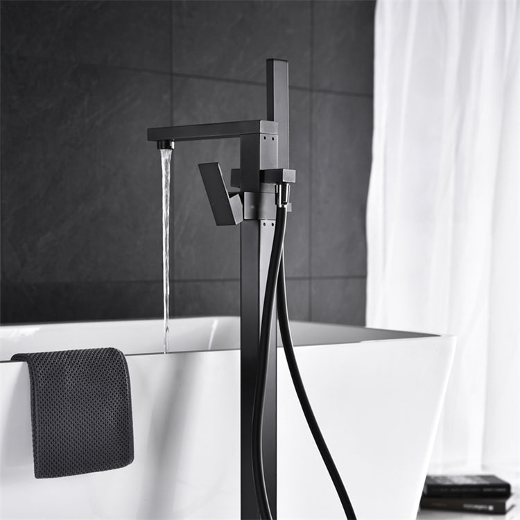 Modern Freestanding Faucet Copper with Risers and Handheld Shower Tub Faucet Black Square Faucet Clearhalo 'Bathroom Remodel & Bathroom Fixtures' 'Bathtub Faucets' 'bathtub_faucets' 'Home Improvement' 'home_improvement' 'home_improvement_bathtub_faucets' 7111794