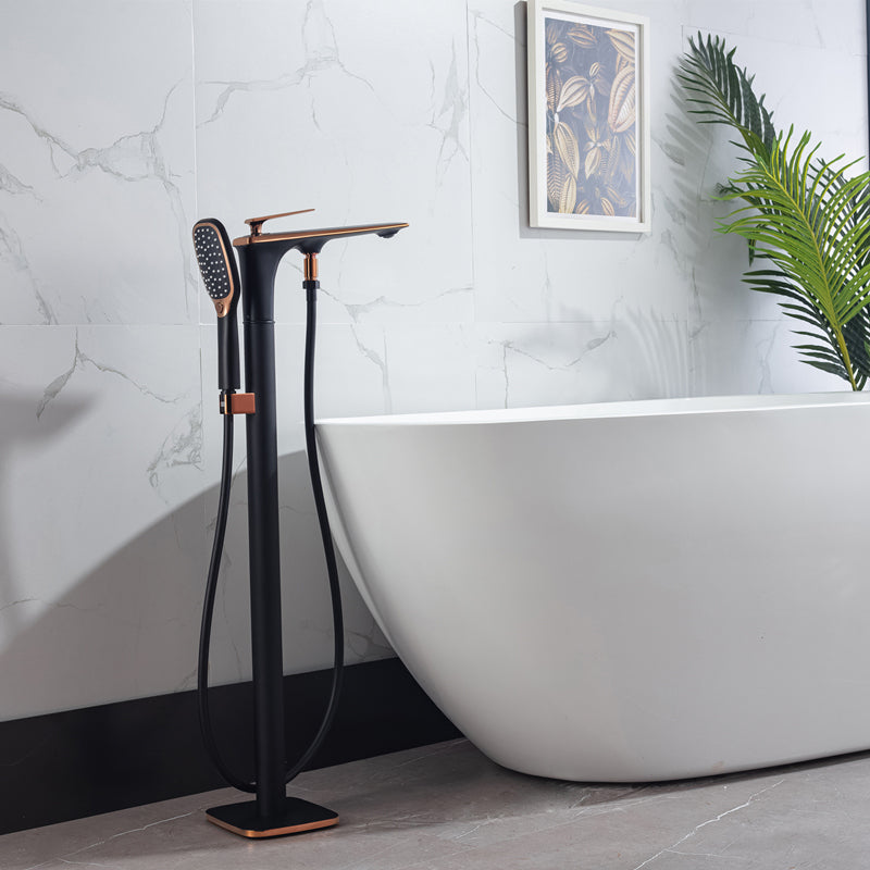 Modern Freestanding Faucet Copper with Risers and Handheld Shower Tub Faucet Black-Gold Gooseneck Clearhalo 'Bathroom Remodel & Bathroom Fixtures' 'Bathtub Faucets' 'bathtub_faucets' 'Home Improvement' 'home_improvement' 'home_improvement_bathtub_faucets' 7111798