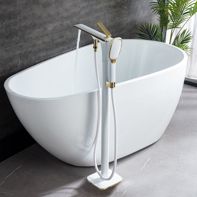 Modern Freestanding Faucet Copper with Risers and Handheld Shower Tub Faucet White-Gold Gooseneck Clearhalo 'Bathroom Remodel & Bathroom Fixtures' 'Bathtub Faucets' 'bathtub_faucets' 'Home Improvement' 'home_improvement' 'home_improvement_bathtub_faucets' 7111803
