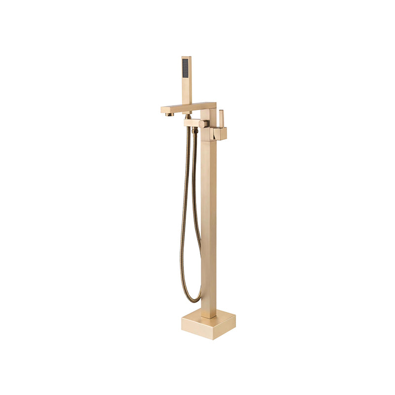 Modern Freestanding Faucet Copper with Risers and Handheld Shower Tub Faucet Gold Square Faucet Clearhalo 'Bathroom Remodel & Bathroom Fixtures' 'Bathtub Faucets' 'bathtub_faucets' 'Home Improvement' 'home_improvement' 'home_improvement_bathtub_faucets' 7111805