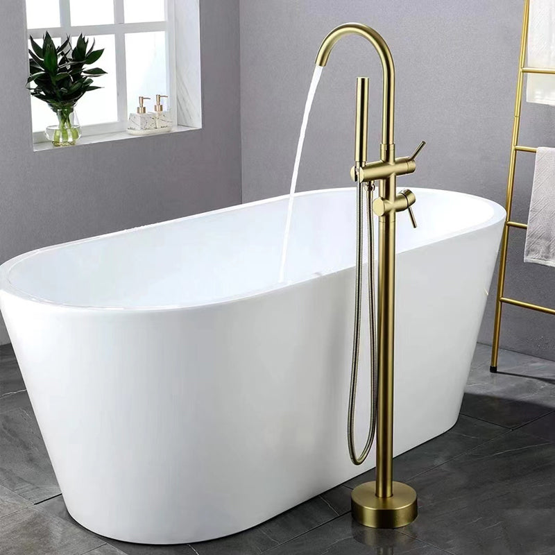 Modern Freestanding Faucet Copper with Risers and Handheld Shower Tub Faucet Bright Gold Round Faucet Clearhalo 'Bathroom Remodel & Bathroom Fixtures' 'Bathtub Faucets' 'bathtub_faucets' 'Home Improvement' 'home_improvement' 'home_improvement_bathtub_faucets' 7111810