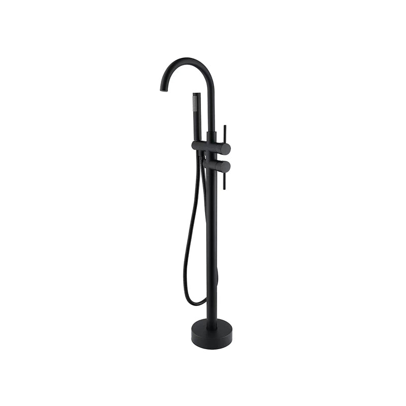 Modern Freestanding Faucet Copper with Risers and Handheld Shower Tub Faucet Black Round Faucet Clearhalo 'Bathroom Remodel & Bathroom Fixtures' 'Bathtub Faucets' 'bathtub_faucets' 'Home Improvement' 'home_improvement' 'home_improvement_bathtub_faucets' 7111813