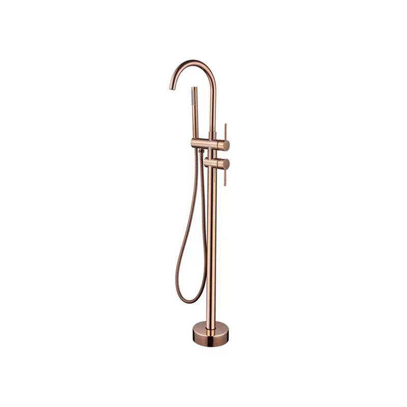 Modern Freestanding Faucet Copper with Risers and Handheld Shower Tub Faucet Rose Gold Round Faucet Clearhalo 'Bathroom Remodel & Bathroom Fixtures' 'Bathtub Faucets' 'bathtub_faucets' 'Home Improvement' 'home_improvement' 'home_improvement_bathtub_faucets' 7111814