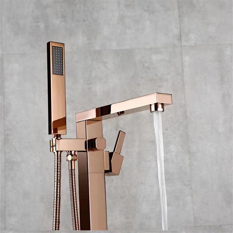 Modern Freestanding Faucet Copper with Risers and Handheld Shower Tub Faucet Rose Gold Square Faucet Clearhalo 'Bathroom Remodel & Bathroom Fixtures' 'Bathtub Faucets' 'bathtub_faucets' 'Home Improvement' 'home_improvement' 'home_improvement_bathtub_faucets' 7111816