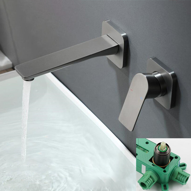 Modern Bathtub Faucet Copper Fixed Lever Handle Wall Mounted Bathroom Faucet Clearhalo 'Bathroom Remodel & Bathroom Fixtures' 'Bathtub Faucets' 'bathtub_faucets' 'Home Improvement' 'home_improvement' 'home_improvement_bathtub_faucets' 7111822