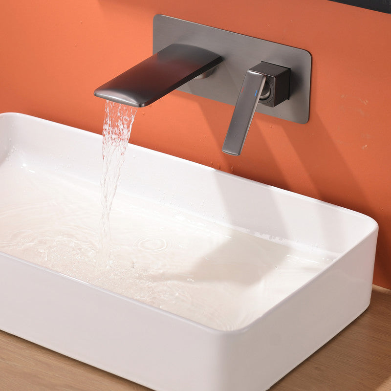 Modern Bathtub Faucet Copper Fixed Lever Handle Wall Mounted Bathroom Faucet Gun Grey Flat Tupe Joined Clearhalo 'Bathroom Remodel & Bathroom Fixtures' 'Bathtub Faucets' 'bathtub_faucets' 'Home Improvement' 'home_improvement' 'home_improvement_bathtub_faucets' 7111823