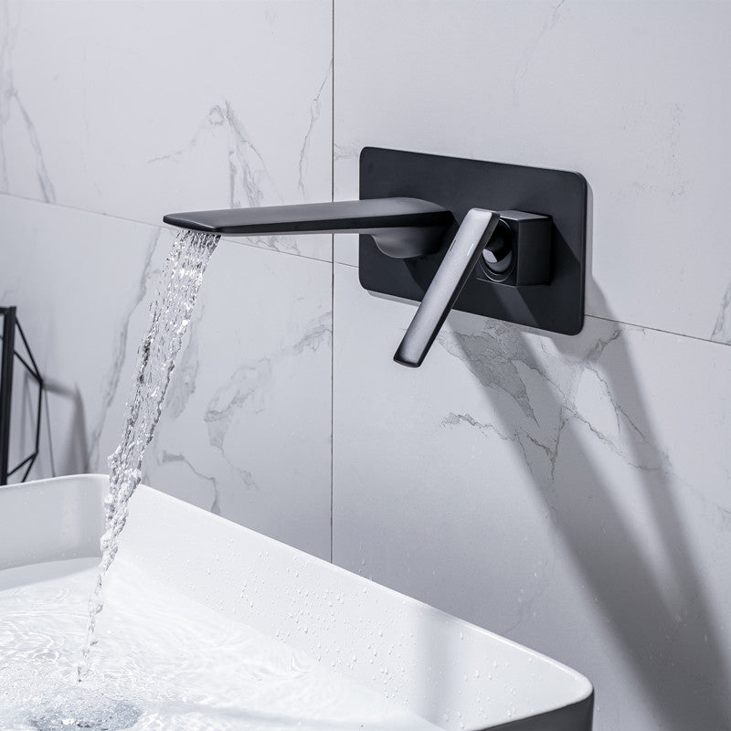 Modern Bathtub Faucet Copper Fixed Lever Handle Wall Mounted Bathroom Faucet Black Flat Tupe Joined Clearhalo 'Bathroom Remodel & Bathroom Fixtures' 'Bathtub Faucets' 'bathtub_faucets' 'Home Improvement' 'home_improvement' 'home_improvement_bathtub_faucets' 7111824