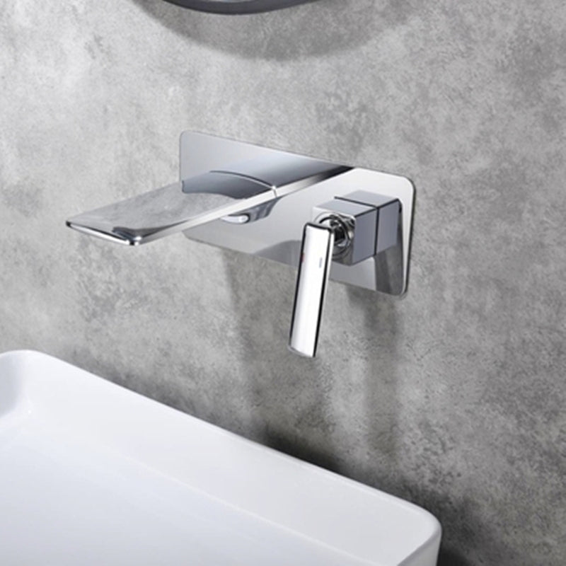 Modern Bathtub Faucet Copper Fixed Lever Handle Wall Mounted Bathroom Faucet Silver Flat Tupe Joined Clearhalo 'Bathroom Remodel & Bathroom Fixtures' 'Bathtub Faucets' 'bathtub_faucets' 'Home Improvement' 'home_improvement' 'home_improvement_bathtub_faucets' 7111828