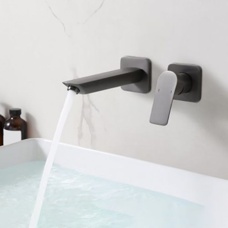 Modern Bathtub Faucet Copper Fixed Lever Handle Wall Mounted Bathroom Faucet Gun Grey Bevel Split-Body Valve Clearhalo 'Bathroom Remodel & Bathroom Fixtures' 'Bathtub Faucets' 'bathtub_faucets' 'Home Improvement' 'home_improvement' 'home_improvement_bathtub_faucets' 7111829
