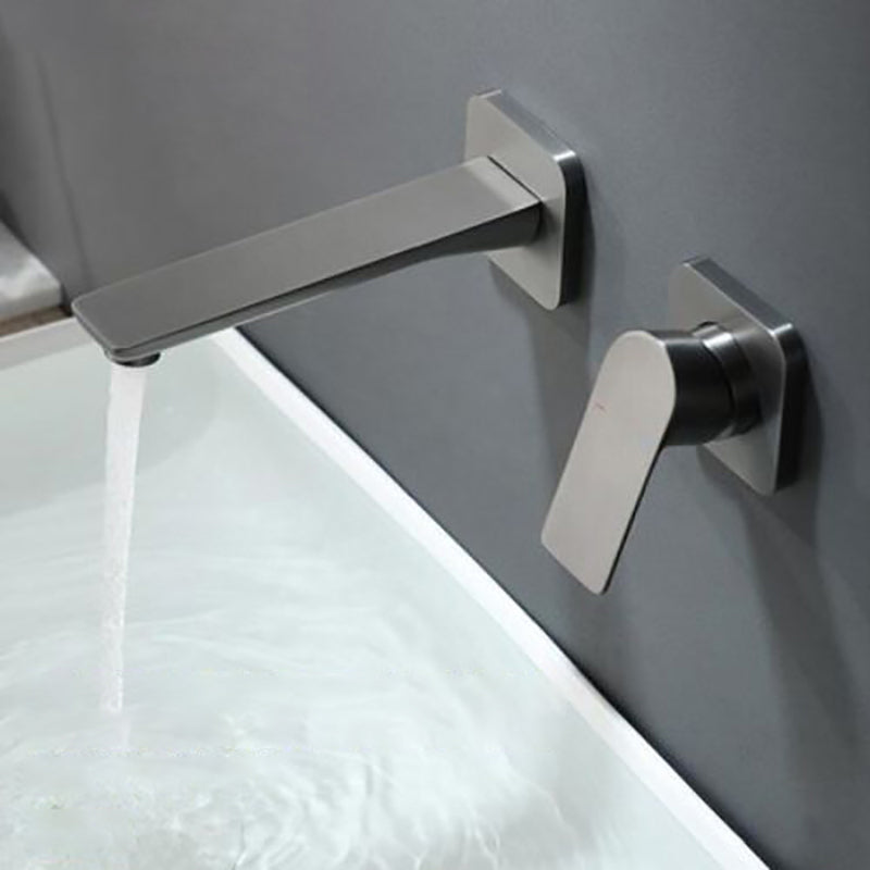 Modern Bathtub Faucet Copper Fixed Lever Handle Wall Mounted Bathroom Faucet Gun Grey Flat Split-Body Valve Clearhalo 'Bathroom Remodel & Bathroom Fixtures' 'Bathtub Faucets' 'bathtub_faucets' 'Home Improvement' 'home_improvement' 'home_improvement_bathtub_faucets' 7111831