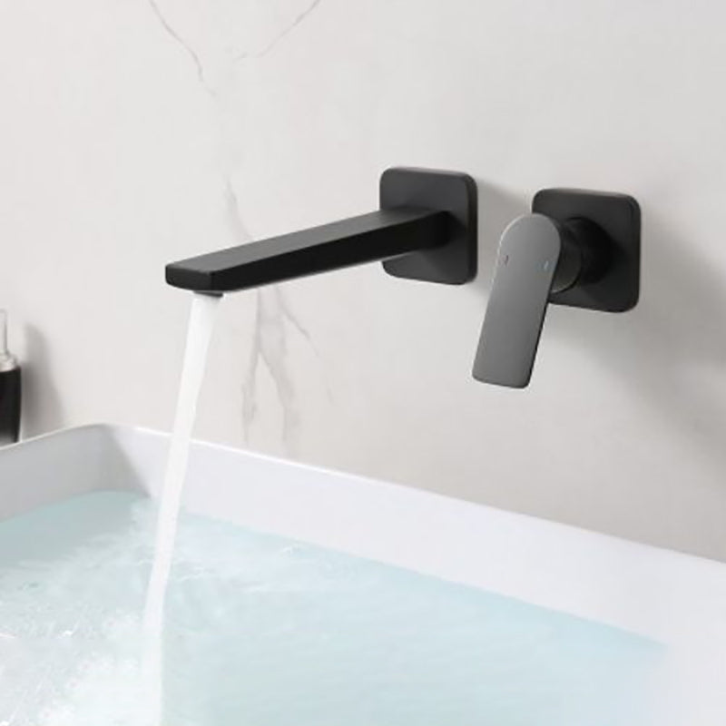 Modern Bathtub Faucet Copper Fixed Lever Handle Wall Mounted Bathroom Faucet Black Tube Split-Body Valve Clearhalo 'Bathroom Remodel & Bathroom Fixtures' 'Bathtub Faucets' 'bathtub_faucets' 'Home Improvement' 'home_improvement' 'home_improvement_bathtub_faucets' 7111833