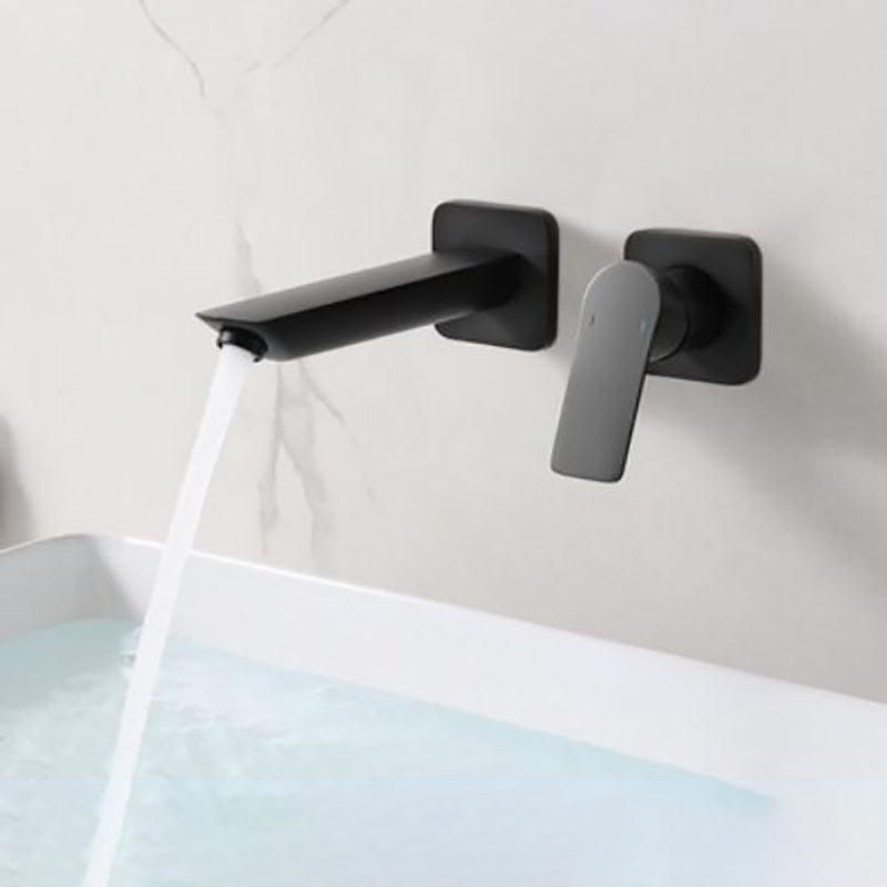 Modern Bathtub Faucet Copper Fixed Lever Handle Wall Mounted Bathroom Faucet Black Bevel Split-Body Valve Clearhalo 'Bathroom Remodel & Bathroom Fixtures' 'Bathtub Faucets' 'bathtub_faucets' 'Home Improvement' 'home_improvement' 'home_improvement_bathtub_faucets' 7111835