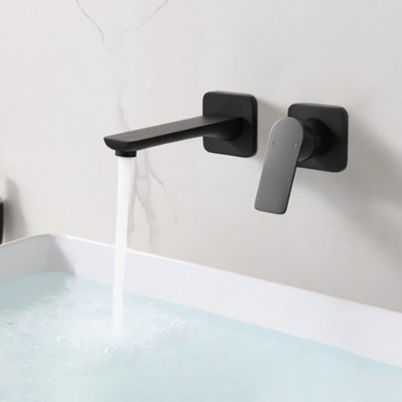 Modern Bathtub Faucet Copper Fixed Lever Handle Wall Mounted Bathroom Faucet Black Flat Split-Body Valve Clearhalo 'Bathroom Remodel & Bathroom Fixtures' 'Bathtub Faucets' 'bathtub_faucets' 'Home Improvement' 'home_improvement' 'home_improvement_bathtub_faucets' 7111837