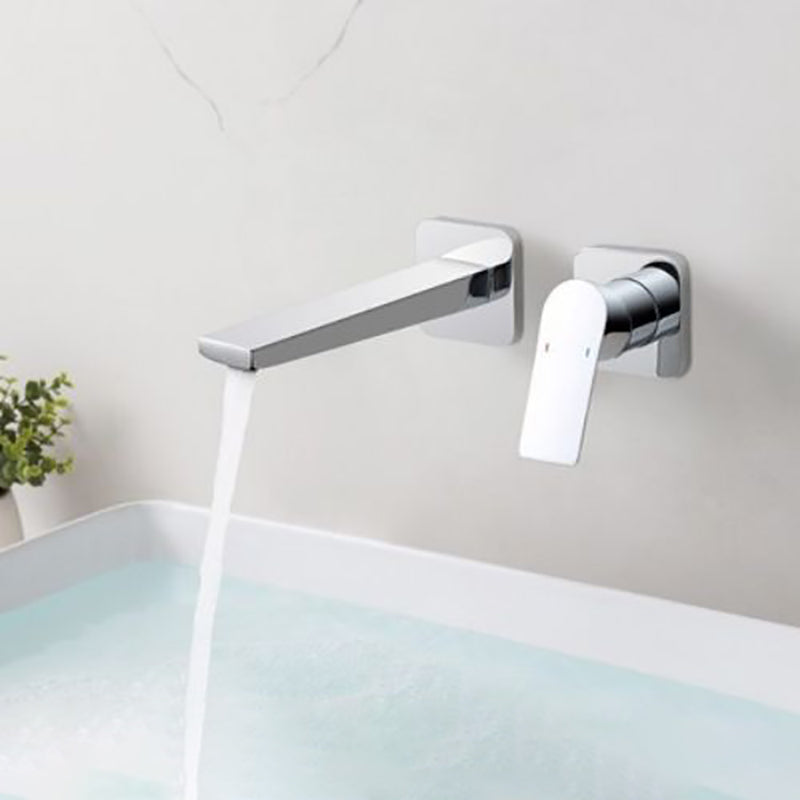 Modern Bathtub Faucet Copper Fixed Lever Handle Wall Mounted Bathroom Faucet Silver Tube Split-Body Valve Clearhalo 'Bathroom Remodel & Bathroom Fixtures' 'Bathtub Faucets' 'bathtub_faucets' 'Home Improvement' 'home_improvement' 'home_improvement_bathtub_faucets' 7111839