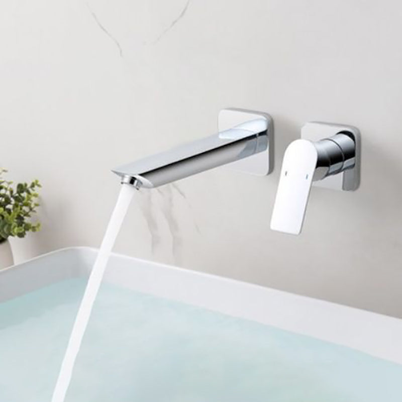 Modern Bathtub Faucet Copper Fixed Lever Handle Wall Mounted Bathroom Faucet Silver Bevel Split-Body Valve Clearhalo 'Bathroom Remodel & Bathroom Fixtures' 'Bathtub Faucets' 'bathtub_faucets' 'Home Improvement' 'home_improvement' 'home_improvement_bathtub_faucets' 7111840