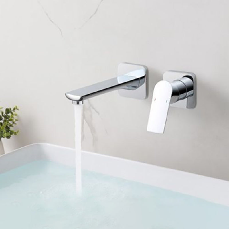 Modern Bathtub Faucet Copper Fixed Lever Handle Wall Mounted Bathroom Faucet Silver Flat Split-Body Valve Clearhalo 'Bathroom Remodel & Bathroom Fixtures' 'Bathtub Faucets' 'bathtub_faucets' 'Home Improvement' 'home_improvement' 'home_improvement_bathtub_faucets' 7111842