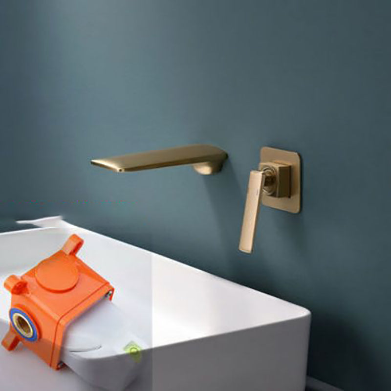 Modern Bathtub Faucet Copper Fixed Lever Handle Wall Mounted Bathroom Faucet Brass Flat Tupe Split-Body Valve Clearhalo 'Bathroom Remodel & Bathroom Fixtures' 'Bathtub Faucets' 'bathtub_faucets' 'Home Improvement' 'home_improvement' 'home_improvement_bathtub_faucets' 7111843