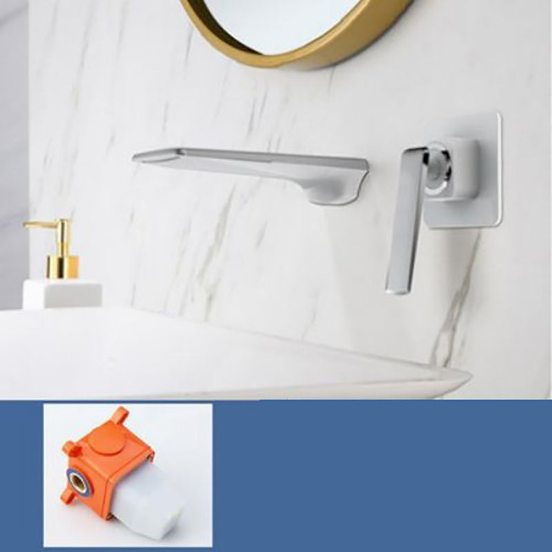 Modern Bathtub Faucet Copper Fixed Lever Handle Wall Mounted Bathroom Faucet Chrome Flat Tupe Split-Body Valve Clearhalo 'Bathroom Remodel & Bathroom Fixtures' 'Bathtub Faucets' 'bathtub_faucets' 'Home Improvement' 'home_improvement' 'home_improvement_bathtub_faucets' 7111845
