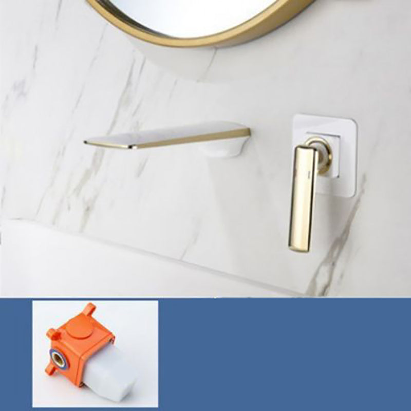 Modern Bathtub Faucet Copper Fixed Lever Handle Wall Mounted Bathroom Faucet White-Gold Flat Tupe Split-Body Valve Clearhalo 'Bathroom Remodel & Bathroom Fixtures' 'Bathtub Faucets' 'bathtub_faucets' 'Home Improvement' 'home_improvement' 'home_improvement_bathtub_faucets' 7111846